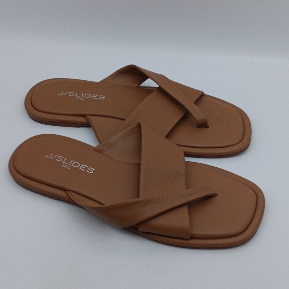 J/SLIDES WOMEN'S BROWN CROSS-STRAP LEATHER SANDALS SIZE 6 - Picture 4 of 4